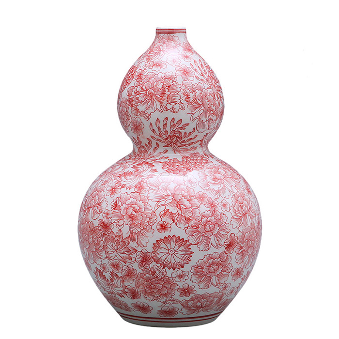 Red trendy gourd shape flower ceramic antique vase and ornament